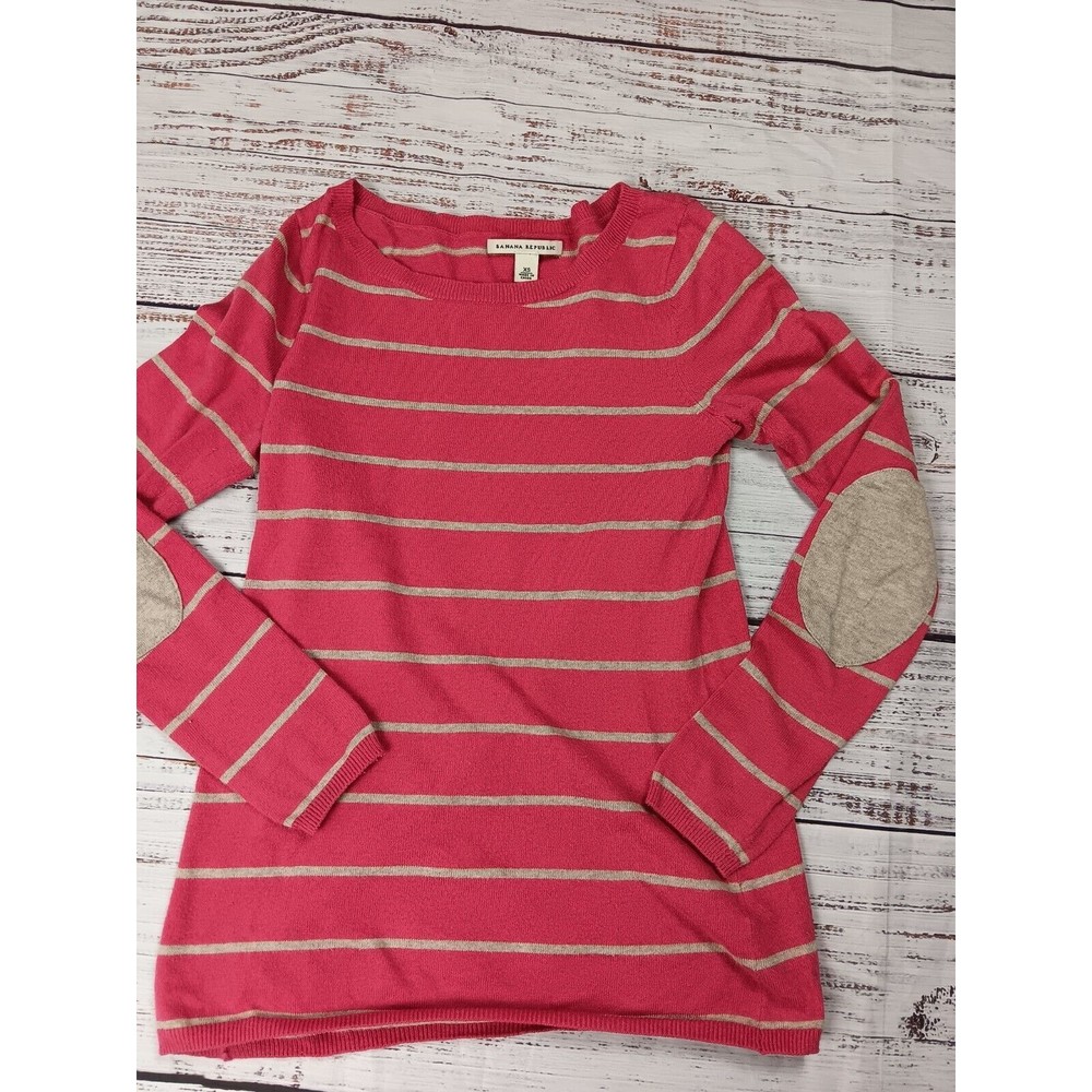 Banana Republic Sweatshirt Women's X-Small Red/Beige Stripes Long Sleeves